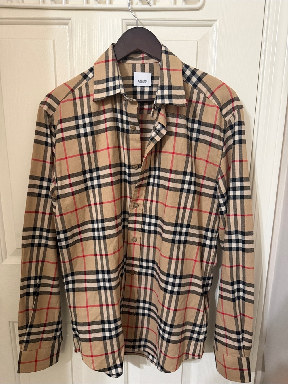Burberry Tan Plaid Long-Sleeve Button-Down Shirt Authentic